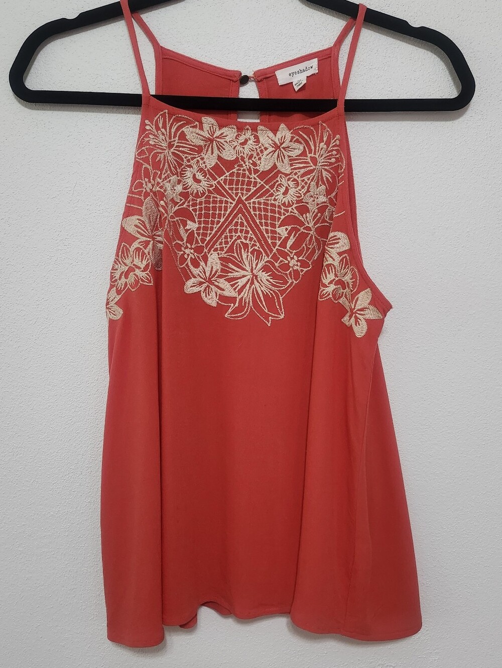 Eyeshadow Coral Floral Embroidered Halter Neck Top Blouse-size M